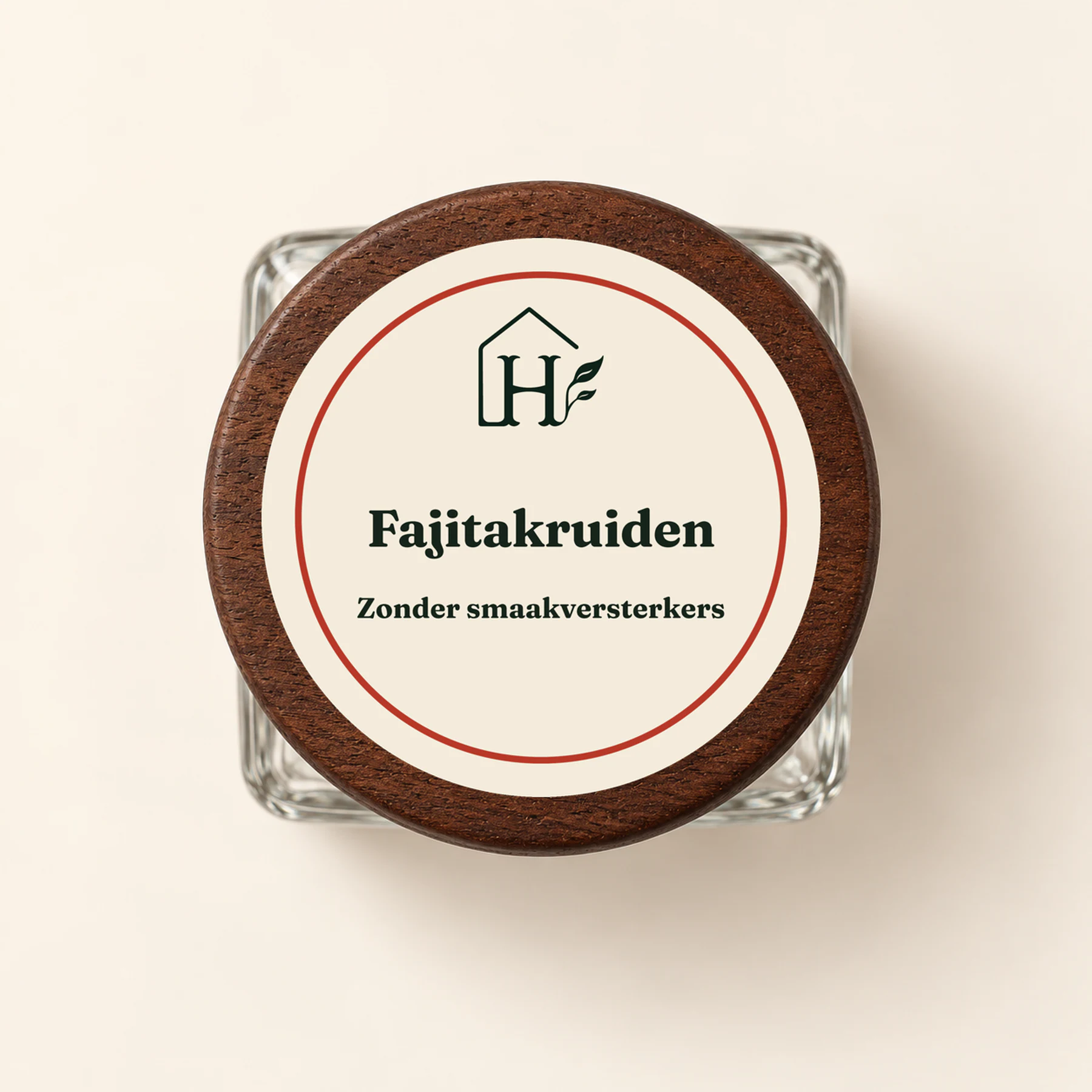 Fajitakruiden zonder toegevoegde smaakversterkers — dopetiket van bovenaf