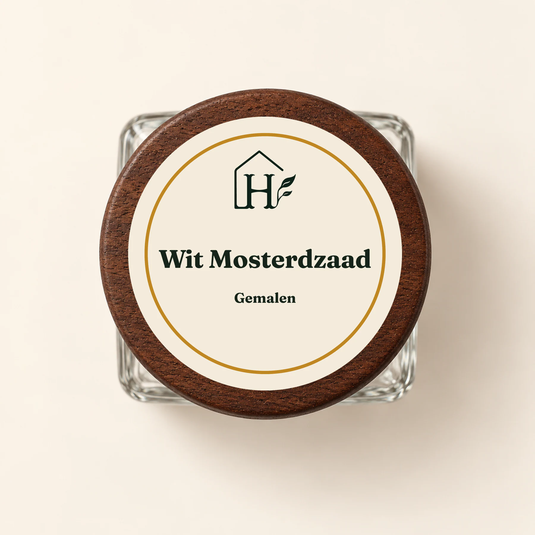 Wit Mosterdzaad Gemalen — dopetiket van bovenaf