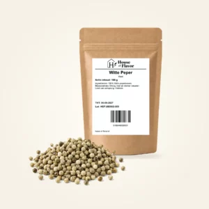 Witte Peper Heel — navulzak 100 g, met kruiden op de voorgrond