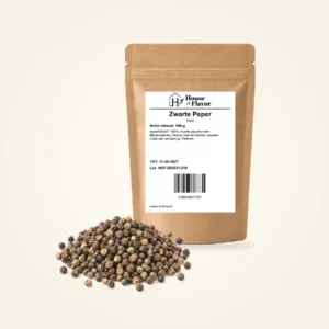 Zwarte Peper Heel — navulzak 100 g, met kruiden op de voorgrond