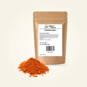 Paellakruiden — navulzak 100 g, met kruiden op de voorgrond