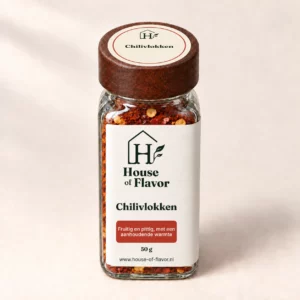 Chilivlokken — strooibus 50 g, met dopetiket