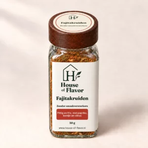 Fajitakruiden — strooibus 50 g, met dopetiket