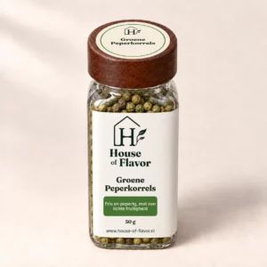 Groene Peperkorrels — strooibus 50 g, met dopetiket