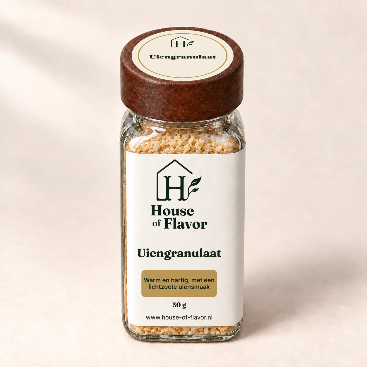 Uiengranulaat — strooibus 50 g, met dopetiket